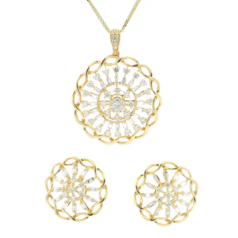 Gold Diamond Pendant Earrings Set