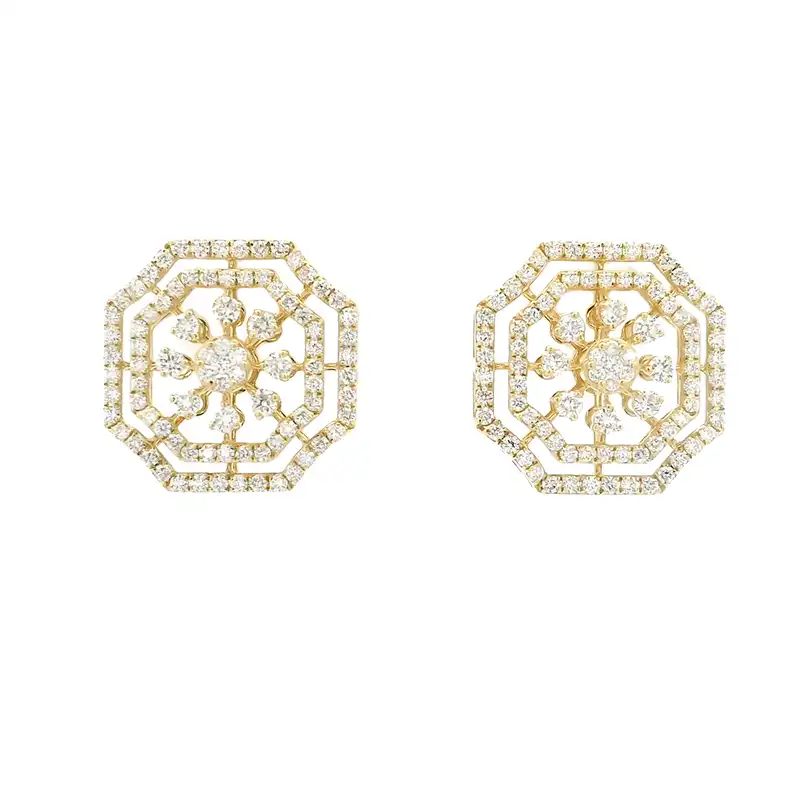 Gold Diamond Pendant Earrings Set