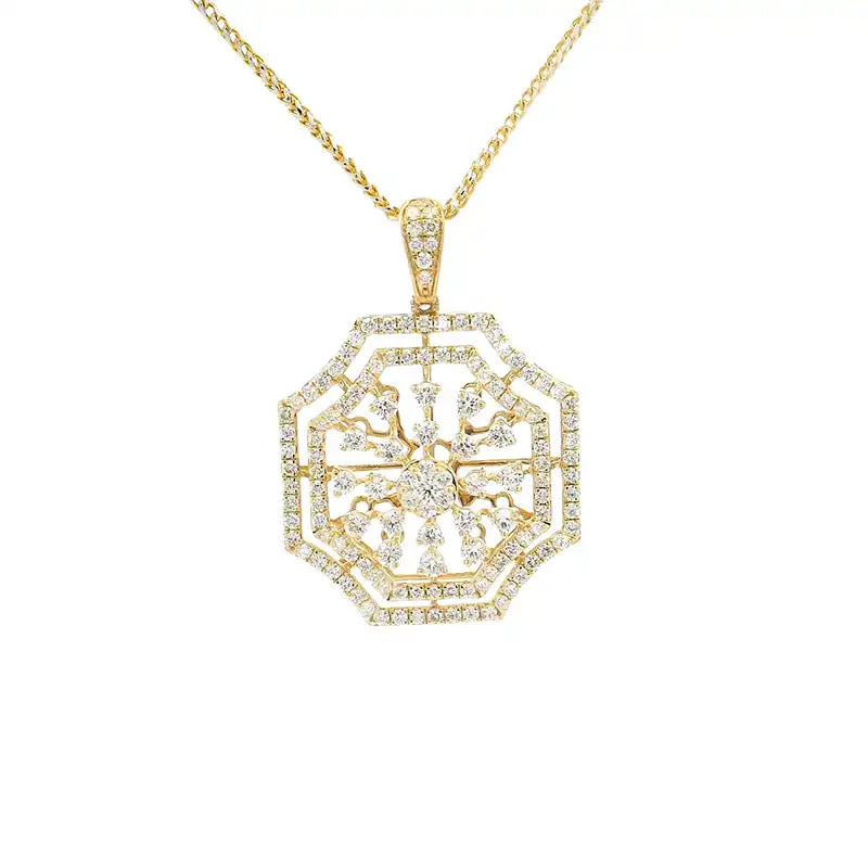 Gold Diamond Pendant Earrings Set