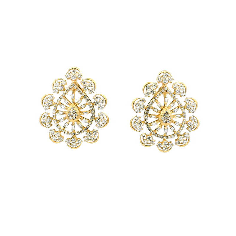 Gold Diamond Pendant Earrings Set