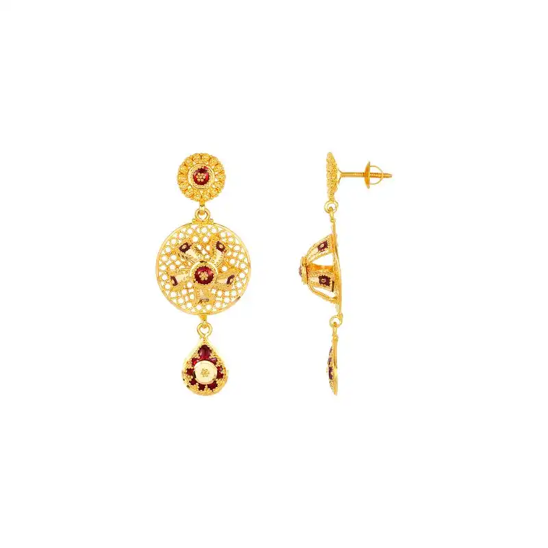 22K Gold and Red Enamel  Pendant and Earring Set