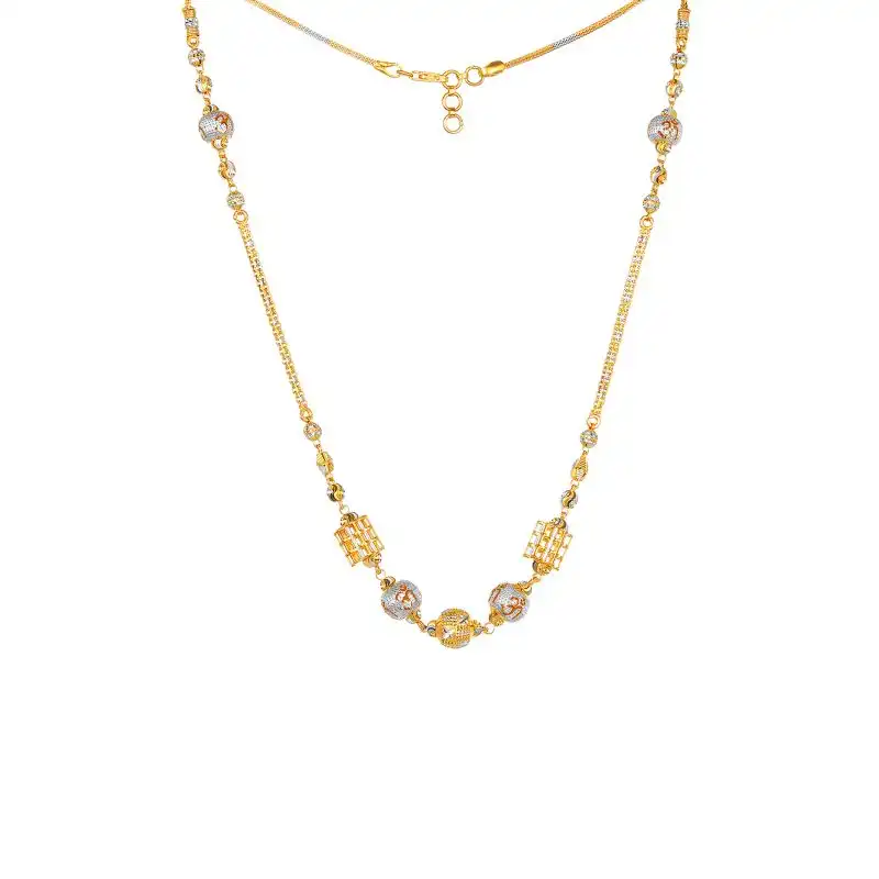 22K Two-Toned Gold Beaded Fancy Chain Necklace (OM)