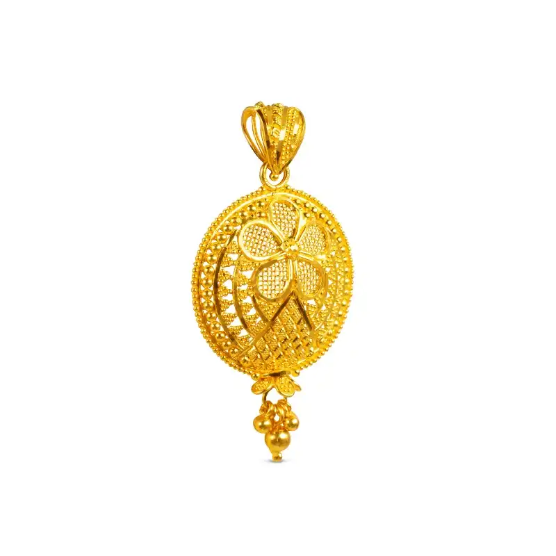 Round Pendant with matching Earrings in 22K Yellow Gold