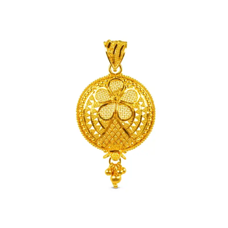 Round Pendant with matching Earrings in 22K Yellow Gold