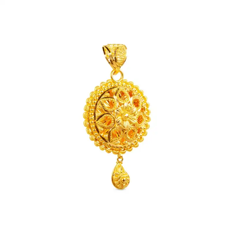 Floral cut-work Gold Pendant Earrings Set