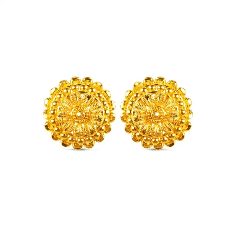 Floral cut-work Gold Pendant Earrings Set