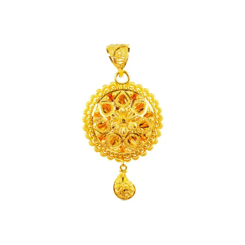 Floral cut-work Gold Pendant Earrings Set