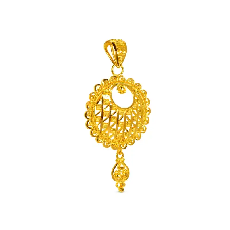 22K Yellow Gold Round Pendant Earrings Set