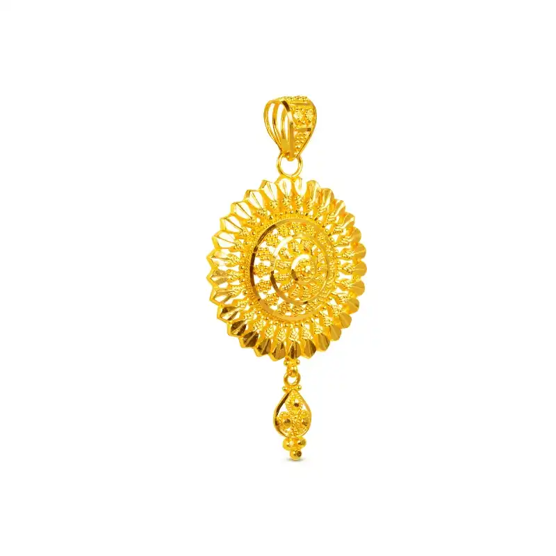 Sunflower 22K Yellow Gold Pendant Earrings Set