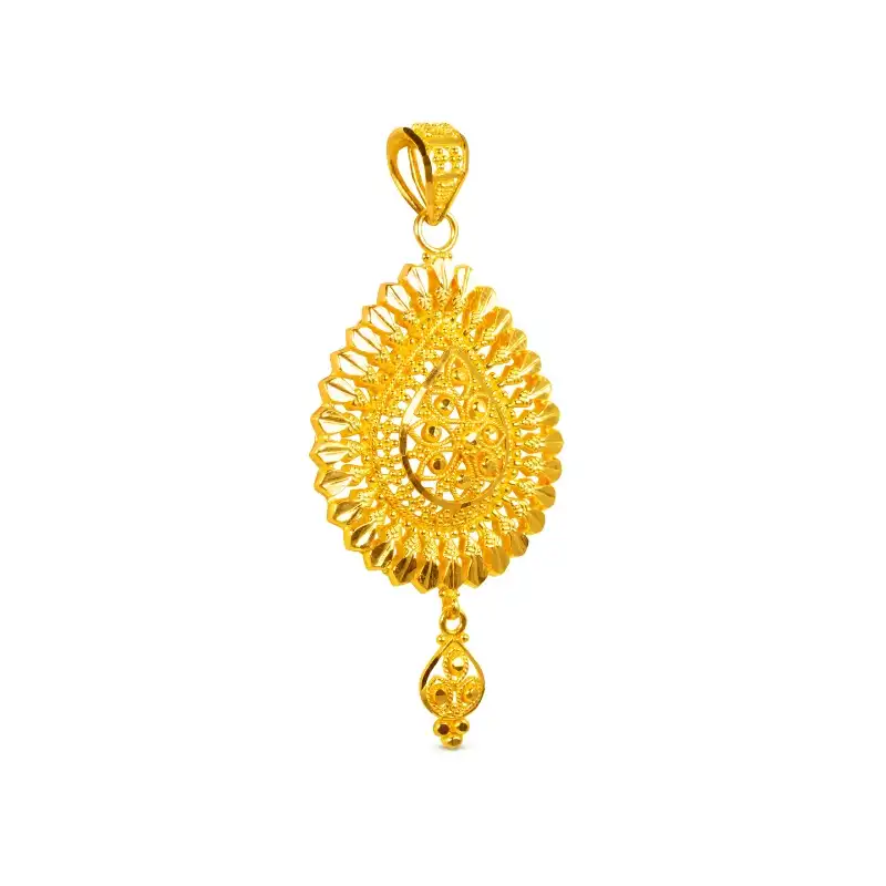 Pear shaped 22K Yellow Gold Pendant Earrings Set