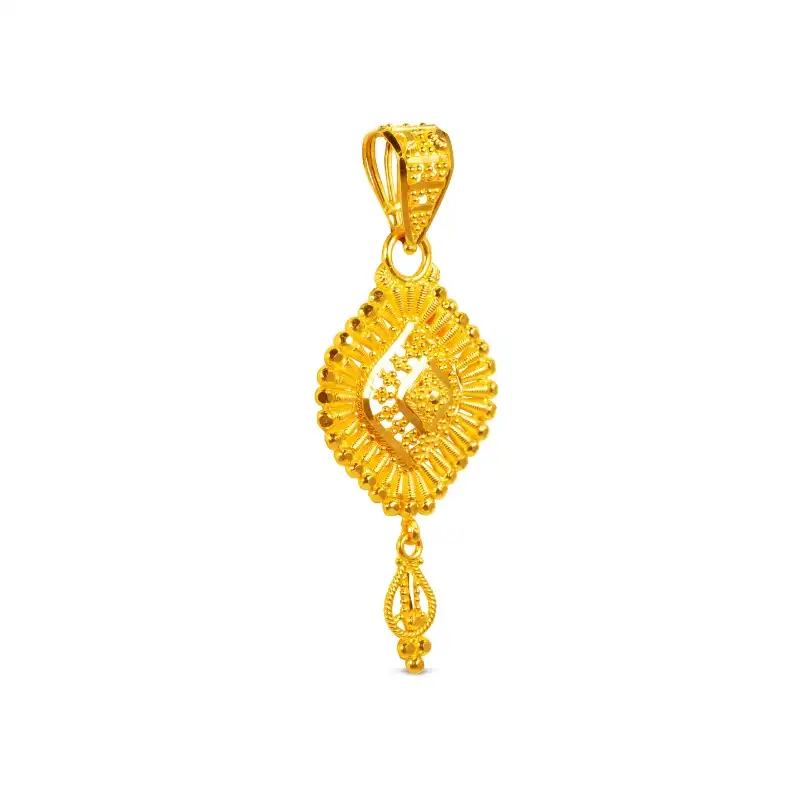 22K Yellow Gold Pendant Earrings Set, Fan-shaped