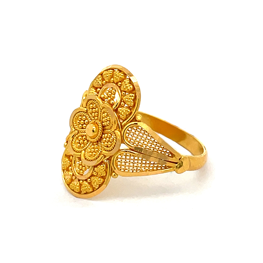 Floral Gold Ring - 22K - size 6.0