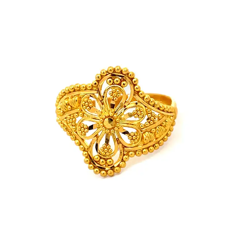 Exquisite Floral Gold Ring - 22K - size 7.25