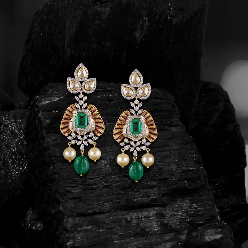 Emerald Diamond Earrings in 18K Gold