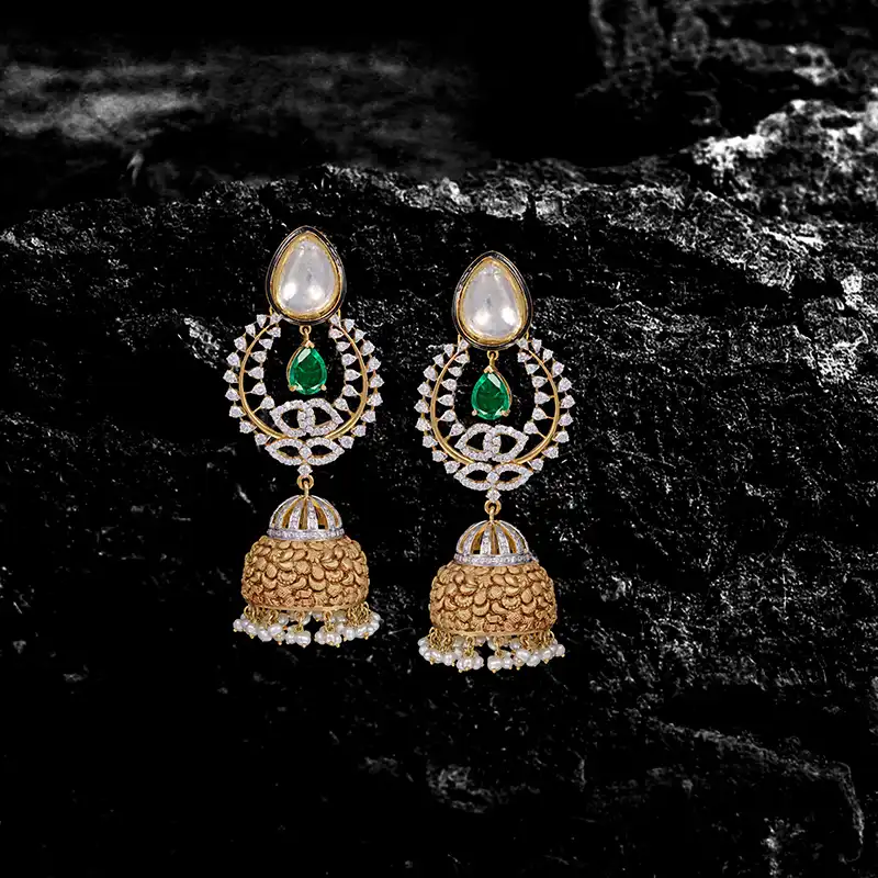 Emerald Diamond Earrings in 18K Gold