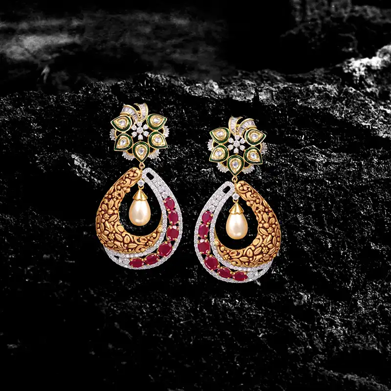 Ruby Diamond Earrings in 18K Gold