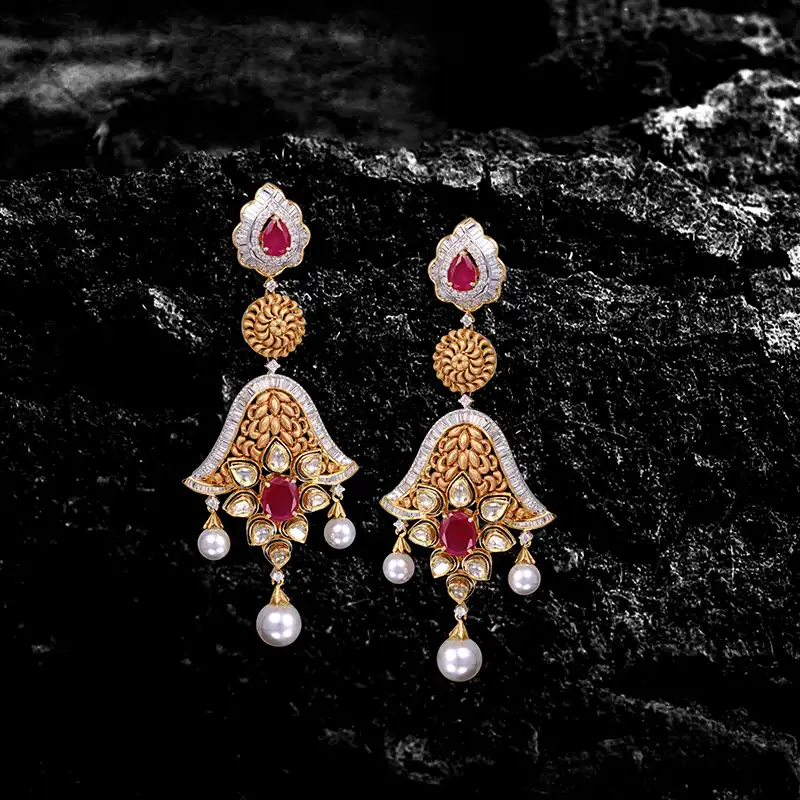 Ruby Diamond Earrings in 18K Gold