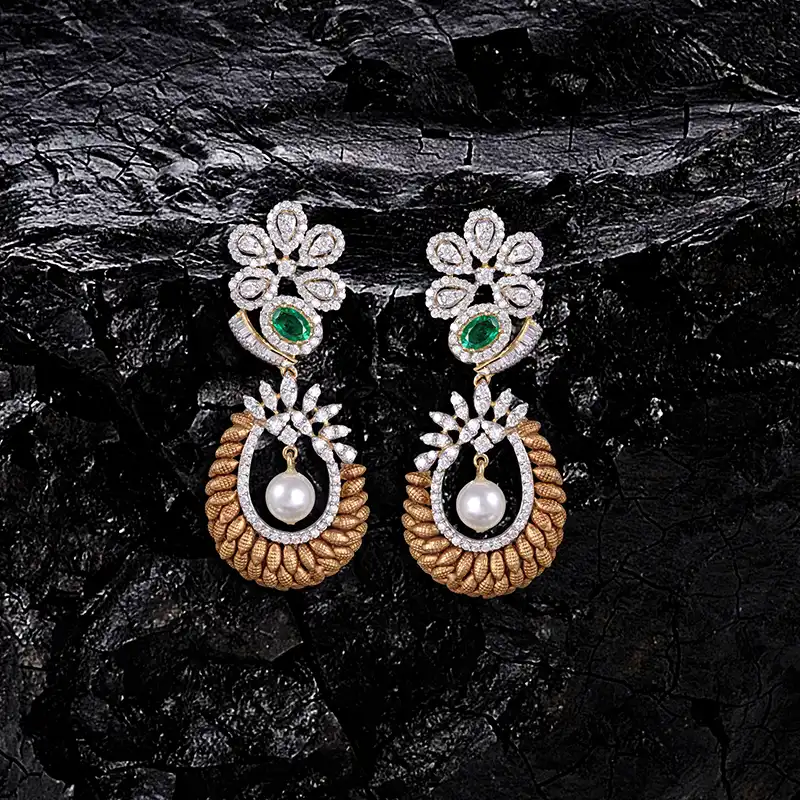 Emerald Diamond Earrings in 18K Gold