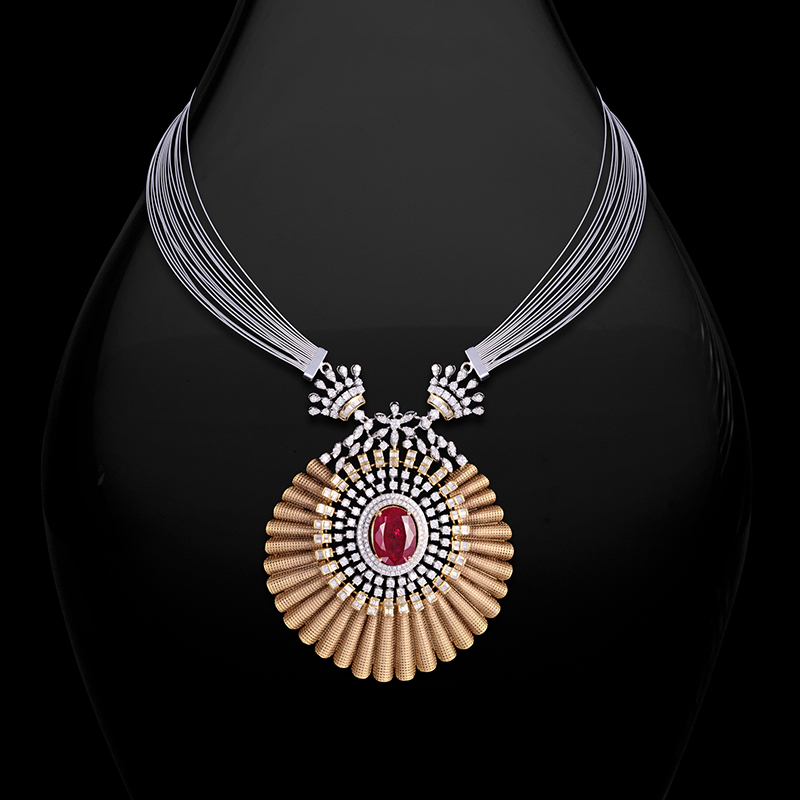 Ruby Diamond Necklace Set in 18K Gold