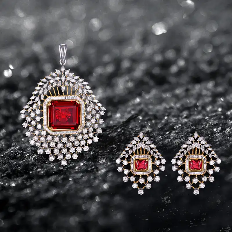 Ruby Diamond Necklace Set in 18K Gold