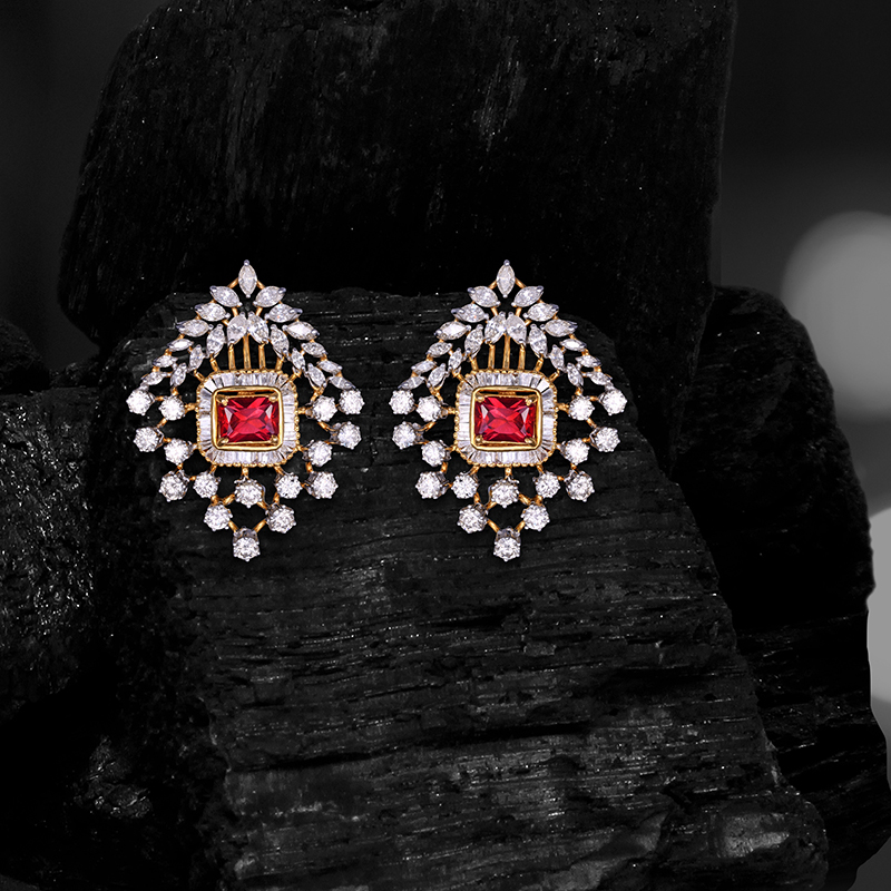 Ruby Diamond Earrings in 18K Gold