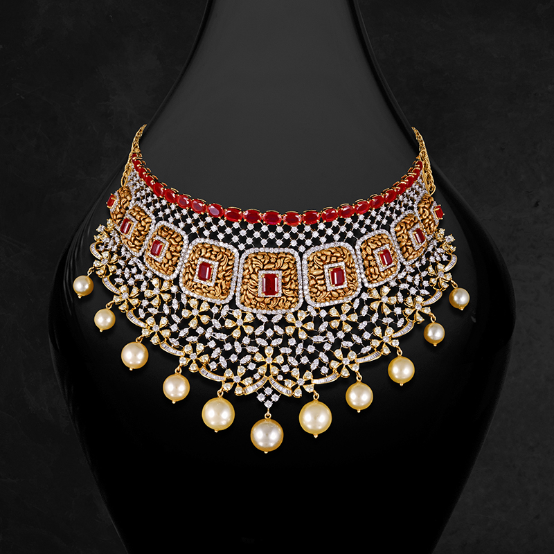 Ruby Diamond Necklace Set in 18K Gold