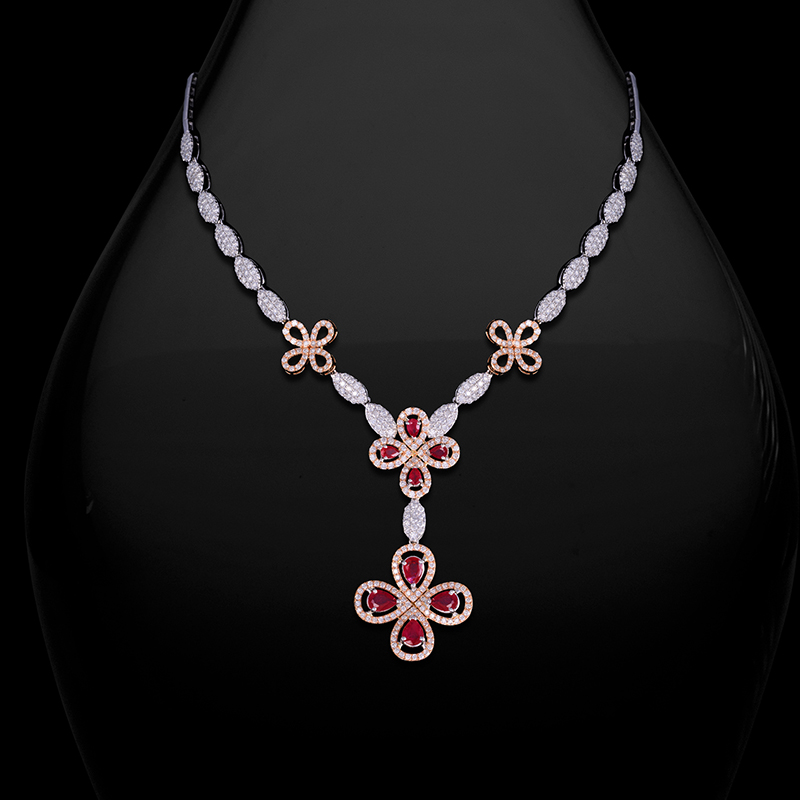 Ruby Diamond Necklace Set in 18K Gold