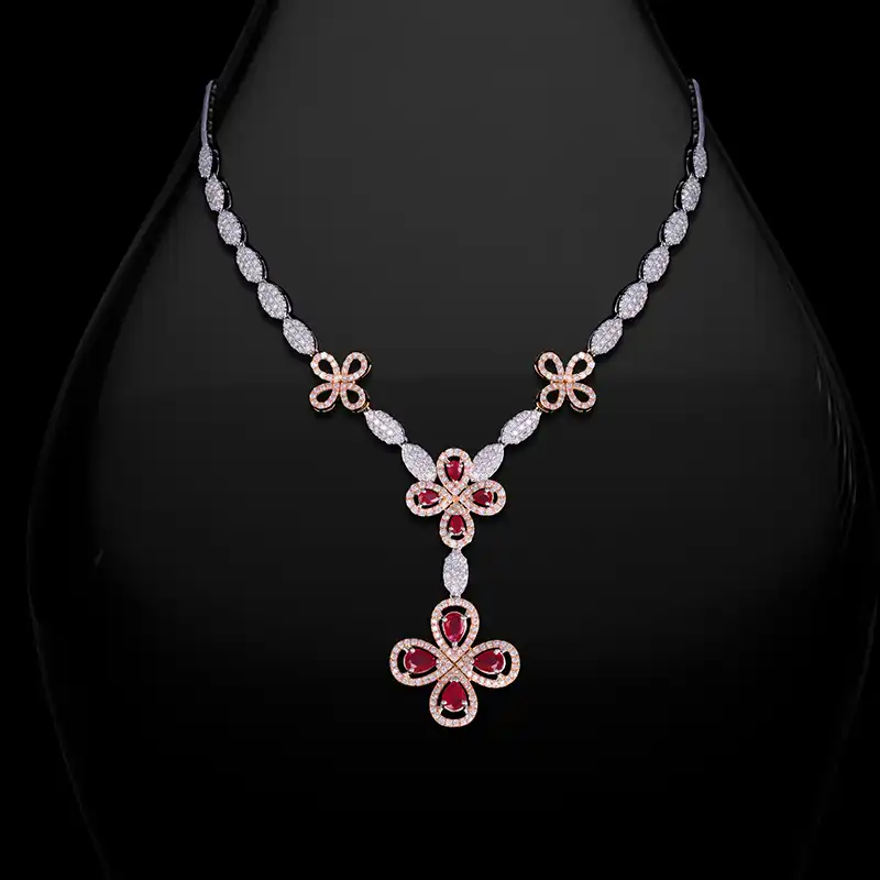 Ruby Diamond Necklace in 18K Gold