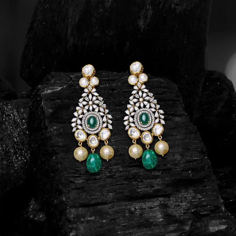 Emerald Diamond Earrings in 18K Gold