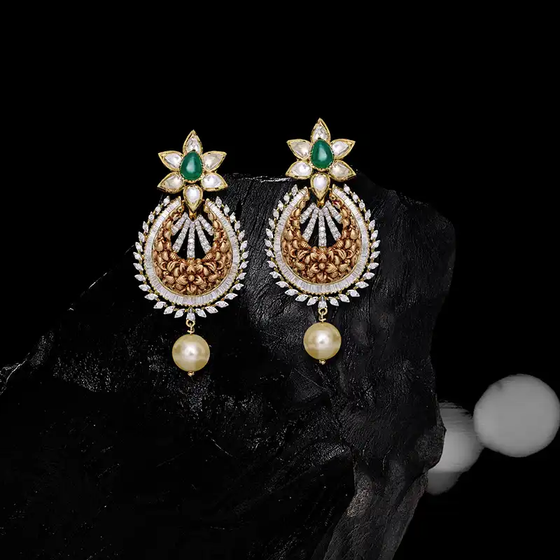 Emerald Diamond Earrings in 18K Gold