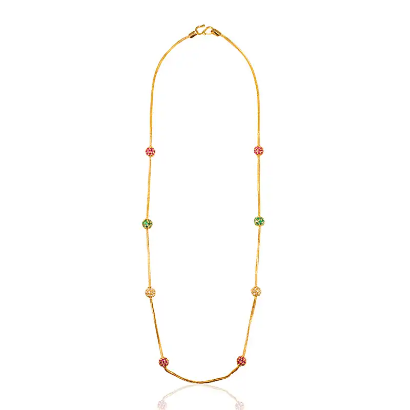 22K Yellow Gold Chain with Colored beads