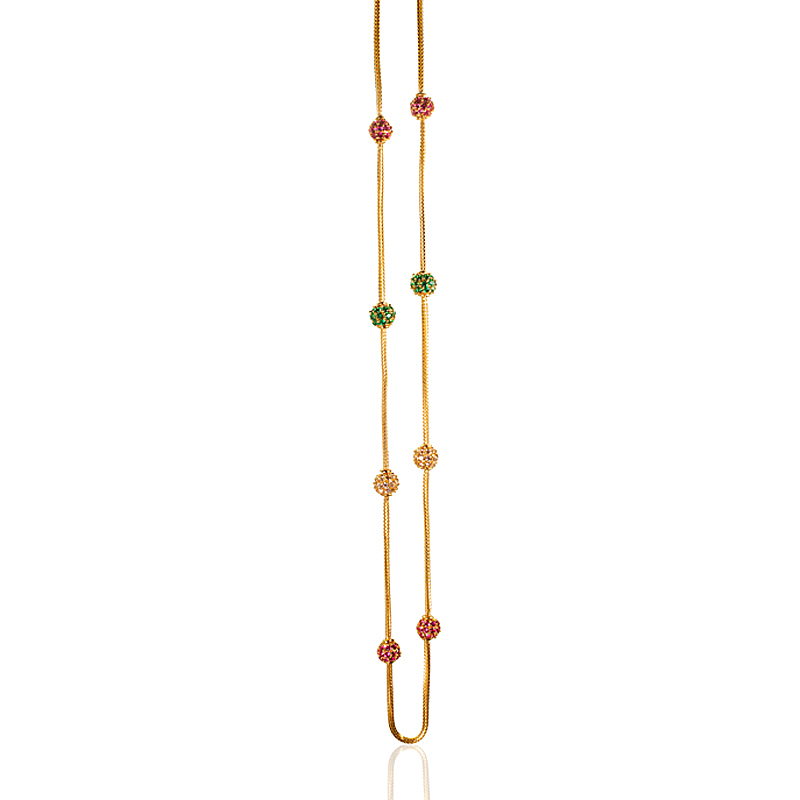 22K Long Chain With Fancy Balls - AjCh67538 - US$ 3,209 - 22K Long Chain  With Fancy Balls. Entire chain is designed small gold beads in strand of  four joined