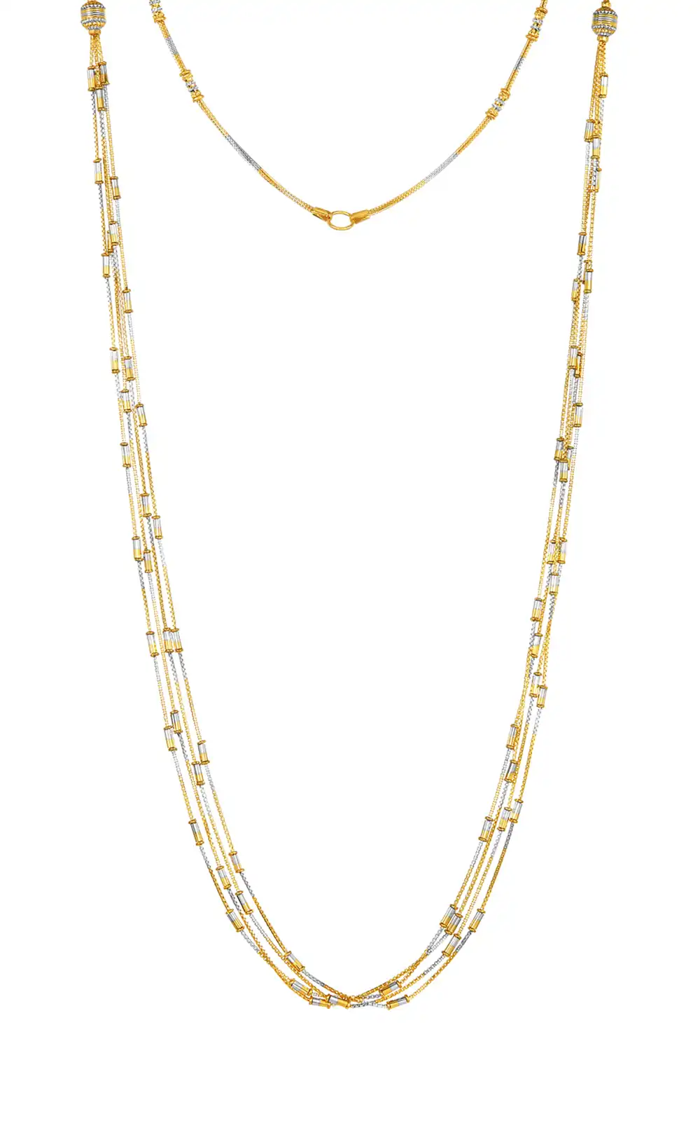 22K Two-Toned Gold Layered Fancy Handmade Chain Necklace - Long