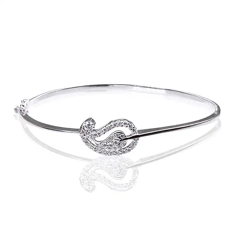 Delicate Gold Diamond Bangle - Leaf shaped