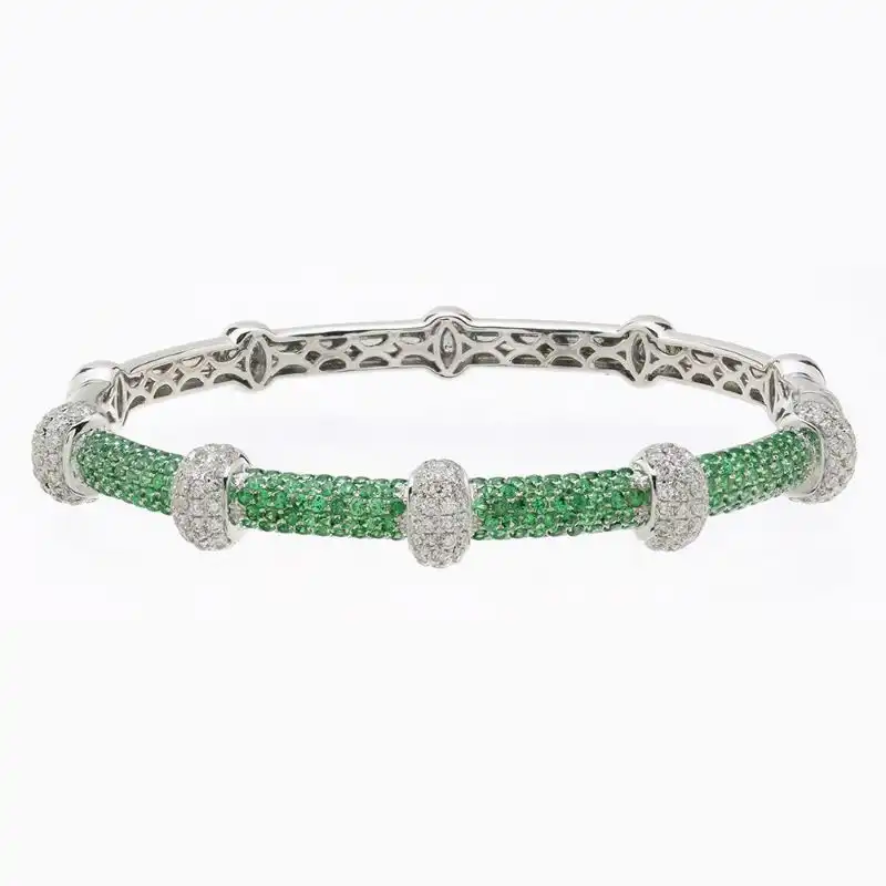 Bangle Bracelet, alternating with Tsavorite and Diamonds