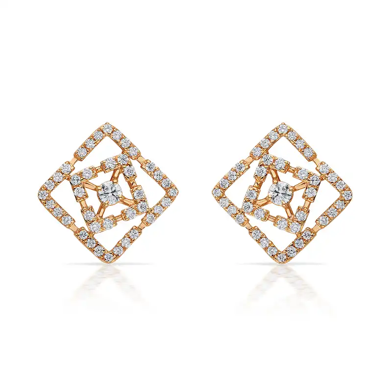 Rhombus Patterned Rose Gold Diamond Ear Studs