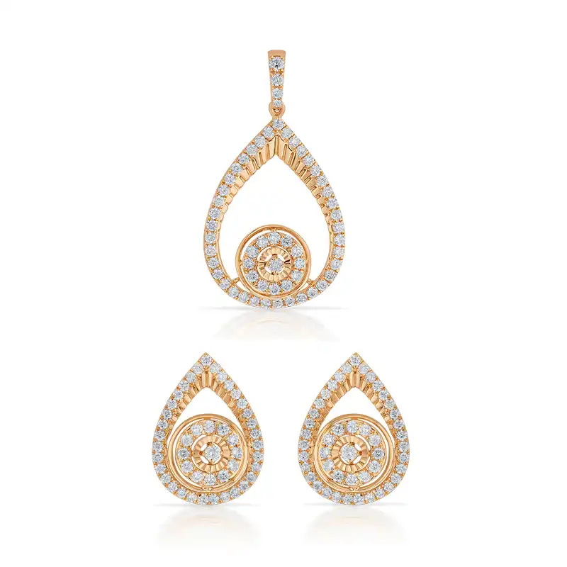 Rose Gold Diamond Teardrop Pendant Set