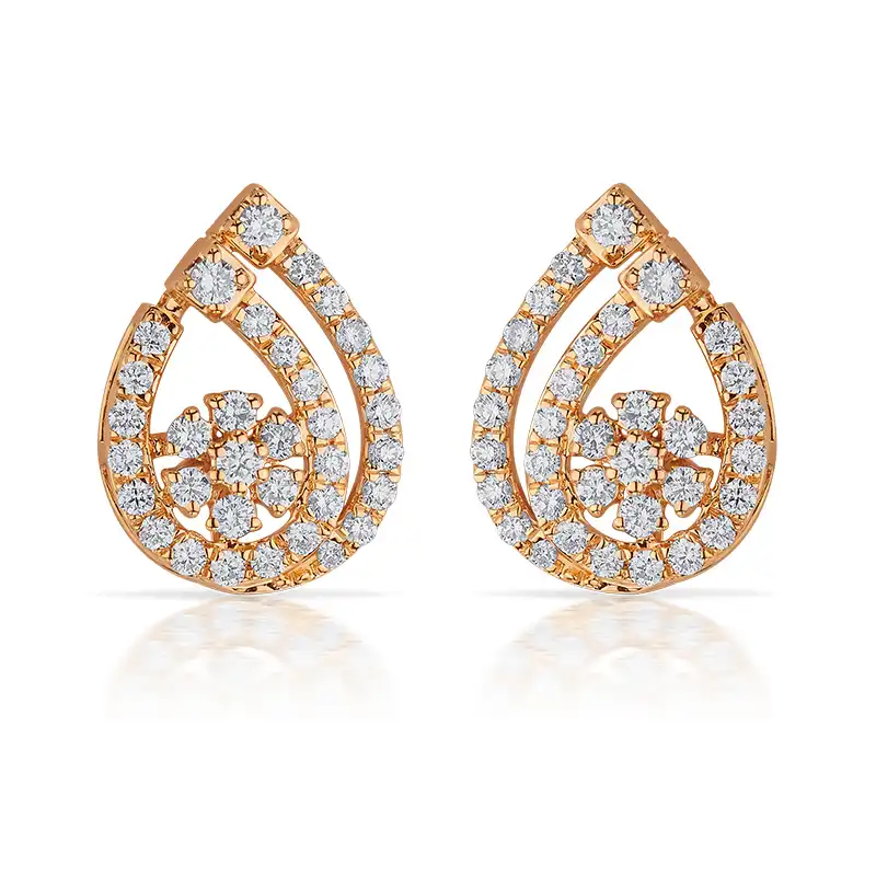 18K Rose Gold Diamond Floral Teardrop Stud Earrings