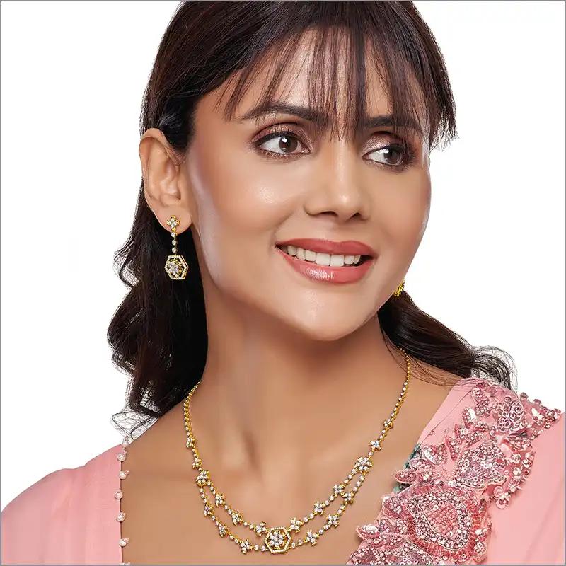 Cascading Gold Diamond Necklace Set