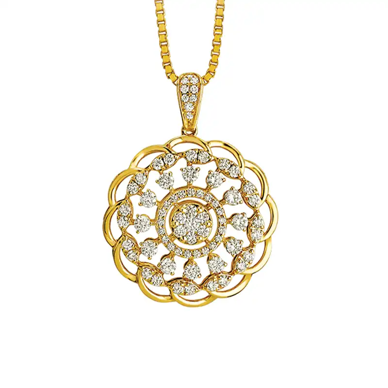 Blooming Flowers - Gold Diamond Pendant Set