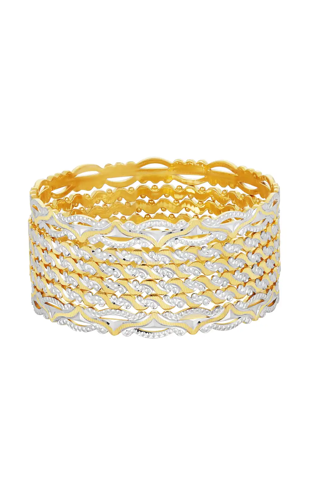 22K Two-Toned Gold Intertwined Pattern Bangle Set of 6