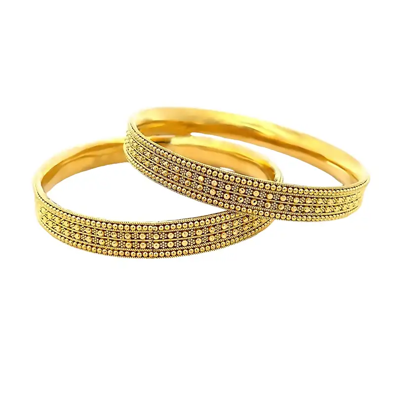 22K Yellow Gold Patterned Bangles -Size 2.9