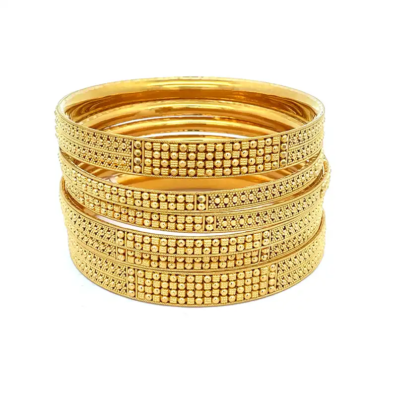 22K Yellow Gold Bangles - Set of 6, Size: 2.4