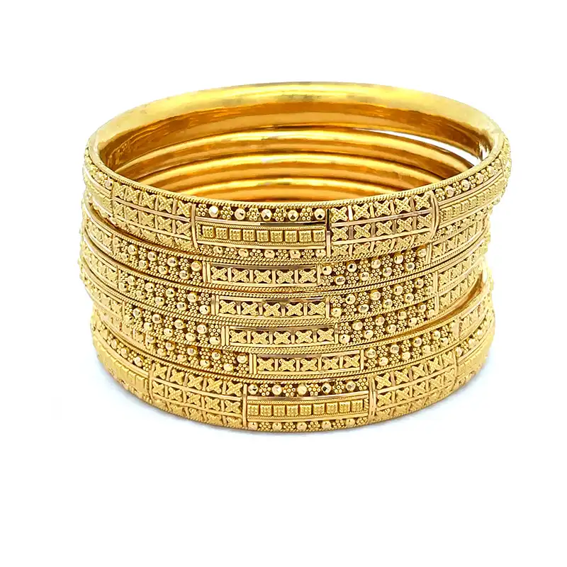 22K Yellow Gold Bangles - Set of 6, Size: 2.5