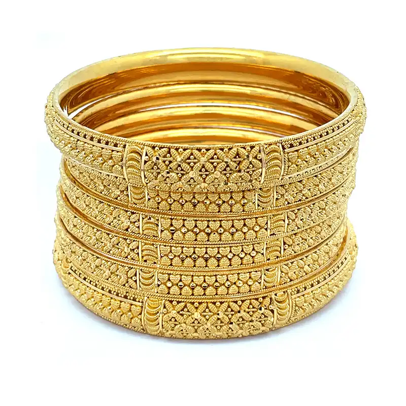 22K Yellow Gold Bangles - Set of 6, Size: 2.5