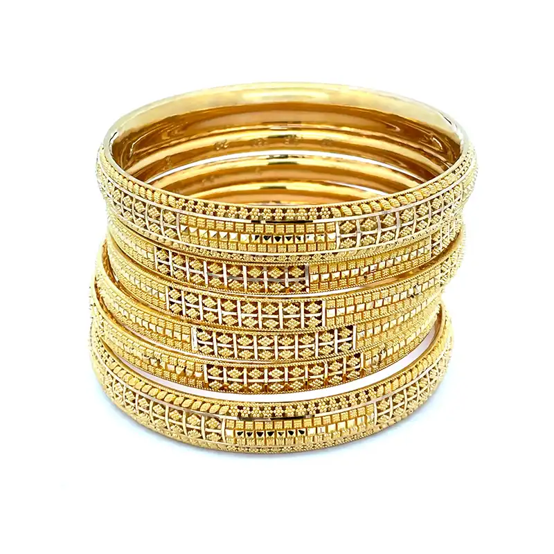 22K Yellow Gold Bangles - Set of 6, Size: 2.8