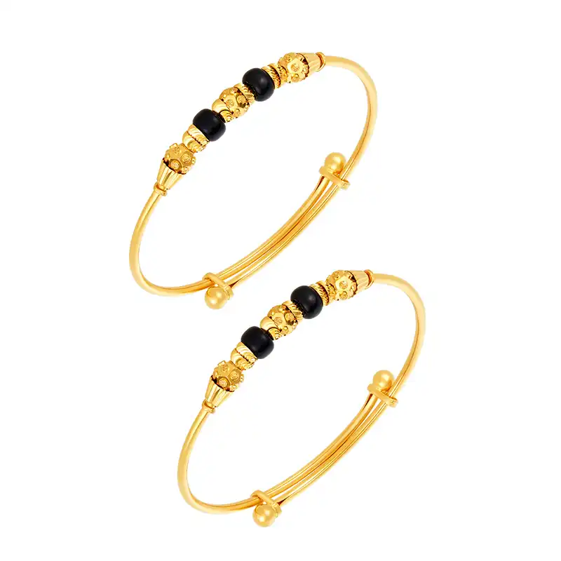 Black beaded baby bangles in 22K Gold