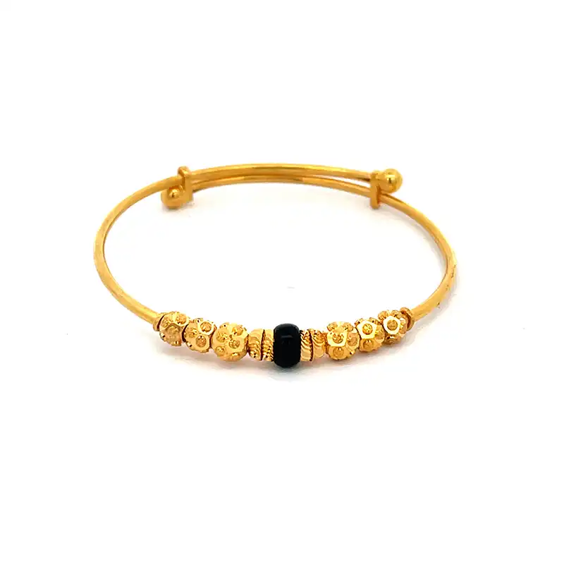 Classic Gold and Black Beaded Baby Bangle - Set of 2