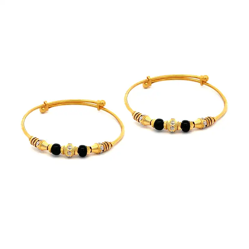 22K Yellow Gold and Black Beaded Baby Bangle Set of 2