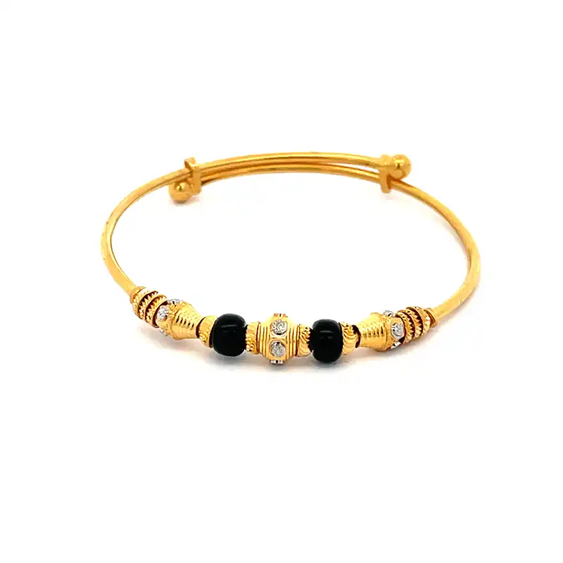 22K Yellow Gold and Black Beaded Baby Bangle Set of 2